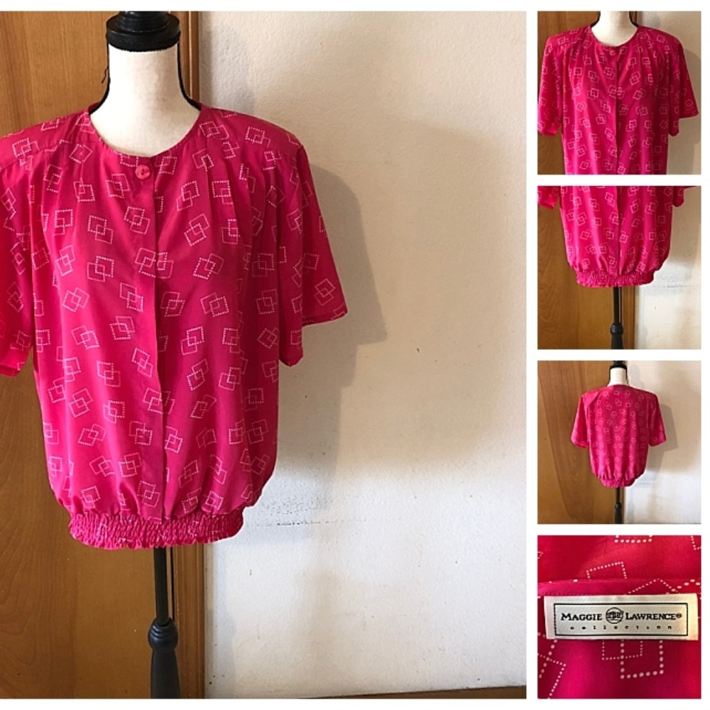 Short Sleeve Shirred Waist Blouse Shoulder Pads